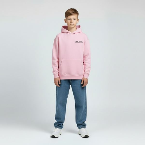 Vue de dos sweat enfant Porsche GT3 RS rose en plan large