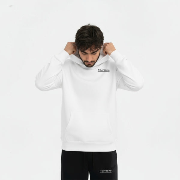 Sweat Audi RS3 Green Hell blanc – modèle ajustant la capuche, logo avant Tourismo