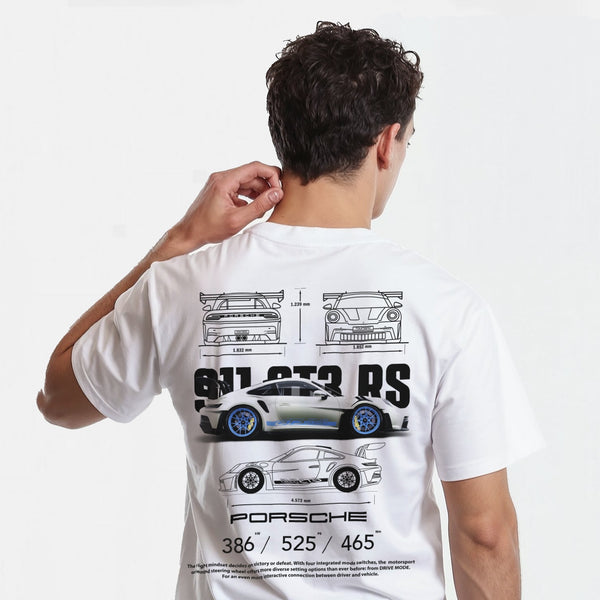 T-shirt Porsche GT3RS Bleu Blanc de Dos
