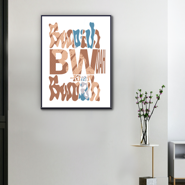 Toile typographique Kimi Räikkönen accrochée dans un intérieur minimaliste avec cadre noir