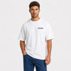 T-shirt Jaguar E Type Topless blanc vu de face en plan rapproché avec logo Tourismo