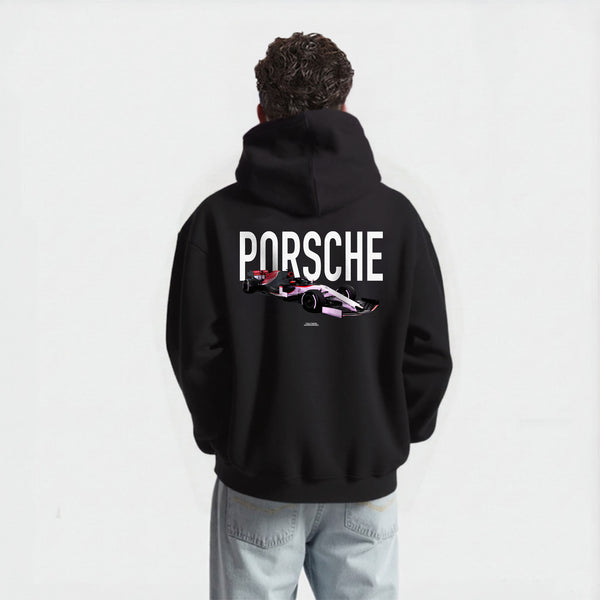 Sweat F1 Porsche rose noir de dos 