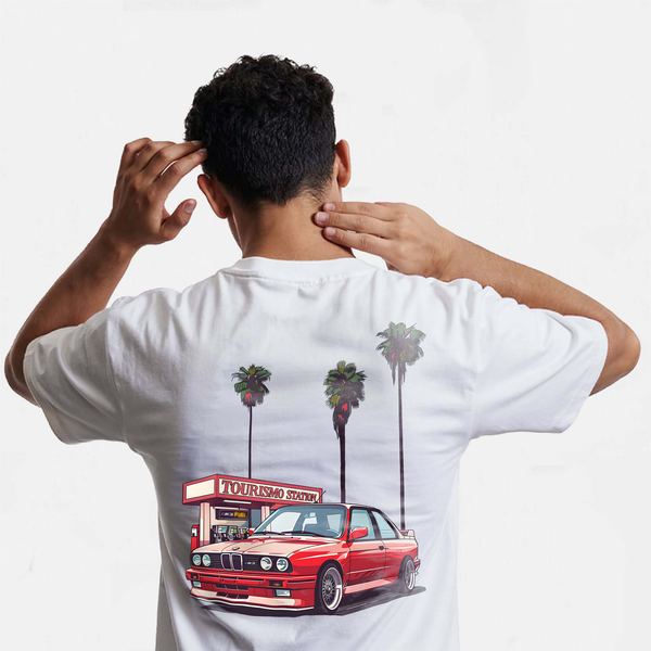 T-shirt BMW M3 E30 blanc de dos 