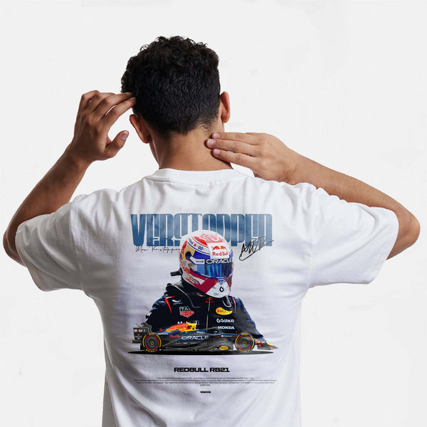 T-shirt F1 Max Verstappen Signature blanc de dos 