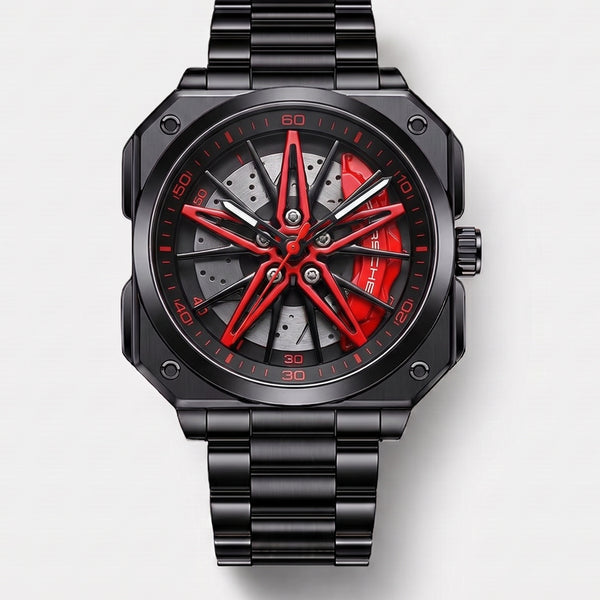 Reloj Porsche 911 de frente, esfera llanta 3D giratoria