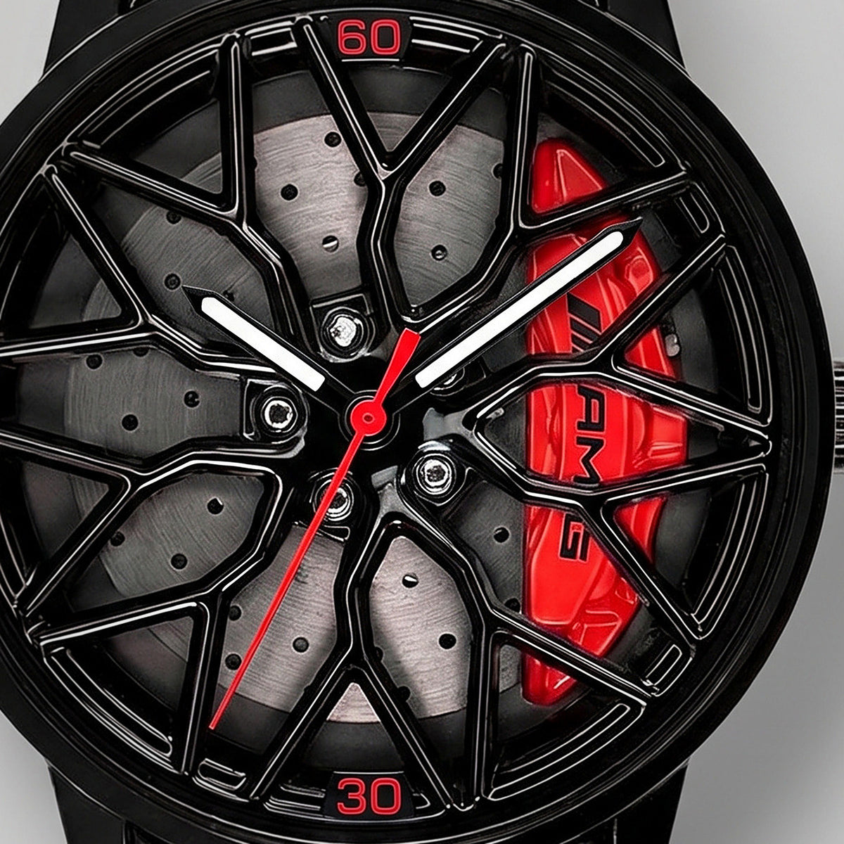 Primer plano de la llanta y de la pinza grabada AMG, reloj Mercedes-AMG G63