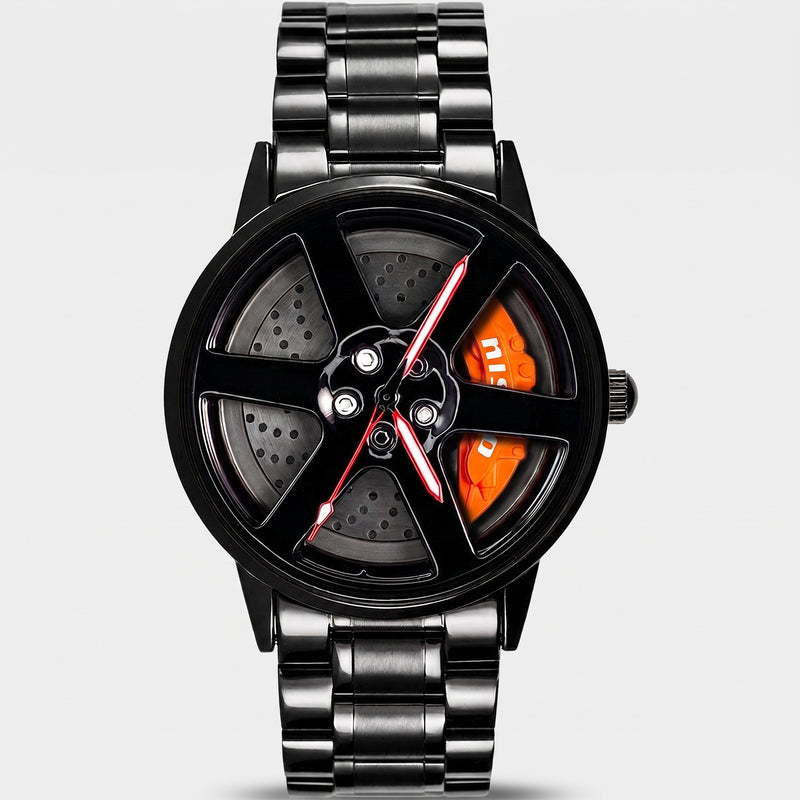 Reloj Nissan GT-R de frente, esfera llanta 3D giratoria