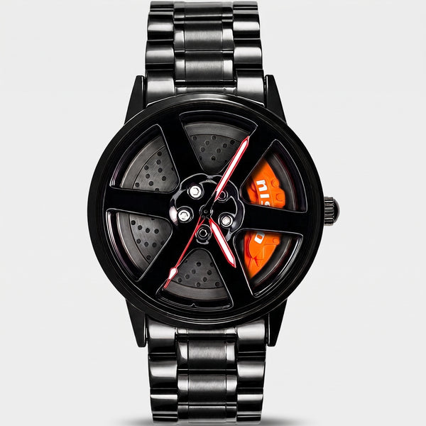 Reloj Nissan GT-R de frente, esfera llanta 3D giratoria