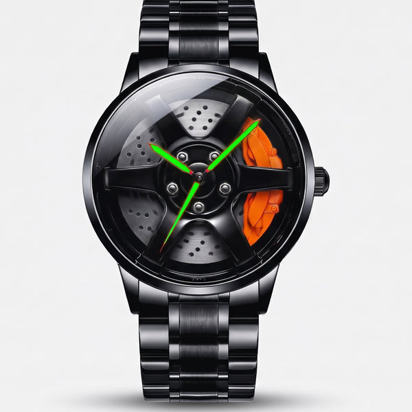 Reloj Nissan Silvia S15, esfera llanta, pinza naranja, vista frontal