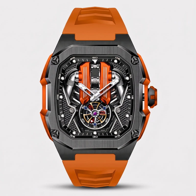 Reloj motor V12, motor naranja