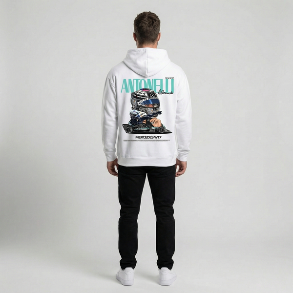 Sweat Kimi Antonelli F1 blanc, vue profil : coupe regular fit homme