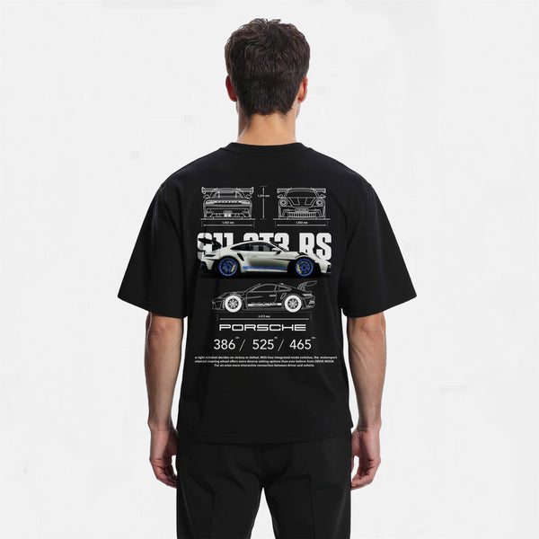 T-shirt Porsche GT3RS Noir Blanc Bleu de Dos 