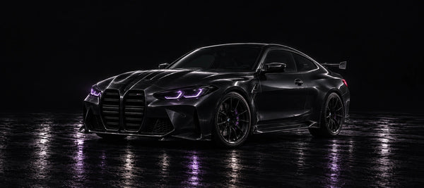 Alfombrilla de ratón BMW M4 luces violetas, detalle del diseño impreso