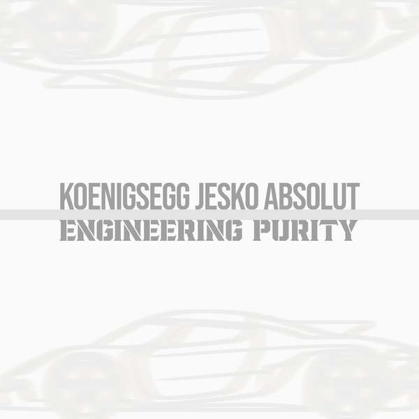Design graphique minimaliste avec le profil de la Jesko Absolut et typo “Engineering Purity”.