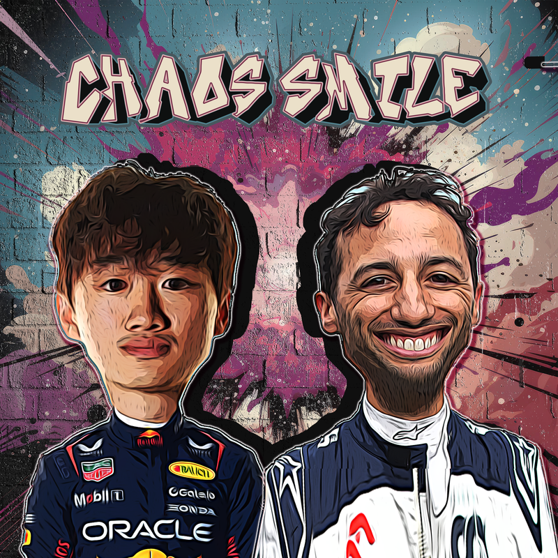 Lienzo F1 Chaos Smile Yuki Tsunoda y Daniel Ricciardo, vista 2