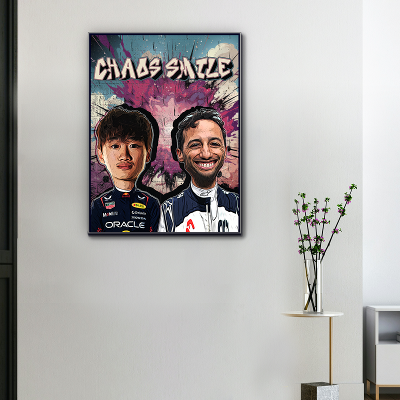 Lienzo F1 Chaos Smile Yuki Tsunoda y Daniel Ricciardo, vista 1