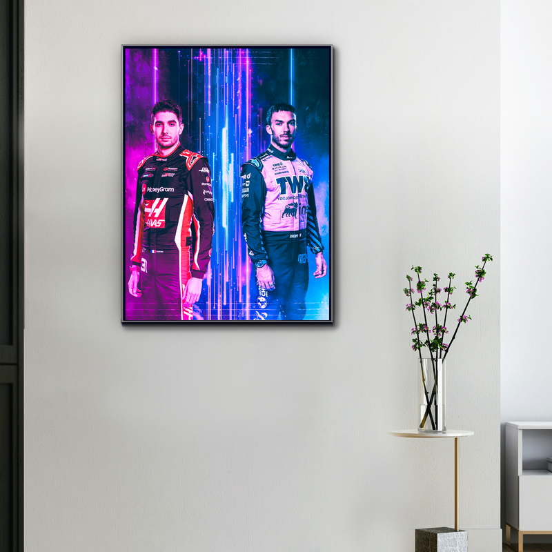 Lienzo F1 Esteban Ocon x Pierre Gasly Rivales de Sangre Fría, vista 1
