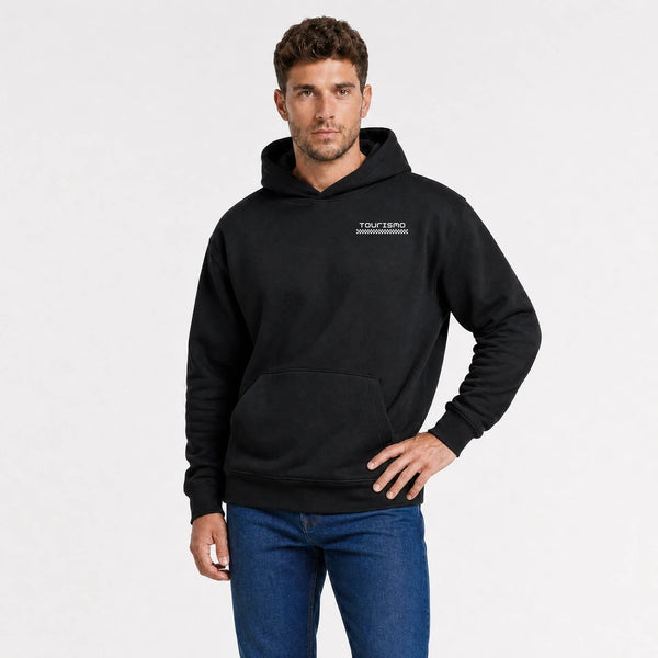 Sweat Bentley Blower The Art Of Adventure noir vu de face en plan rapproché avec logo Tourismo