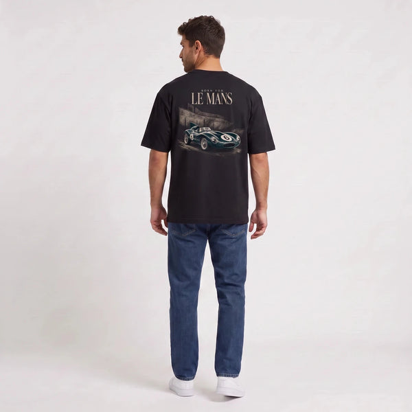 Camiseta Jaguar D-Type Le Mans N°6: Born for Le Mans, negra, vista trasera