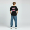 T-shirt enfant noir avec flocage GT3 RS rose et silhouette 911 au dos