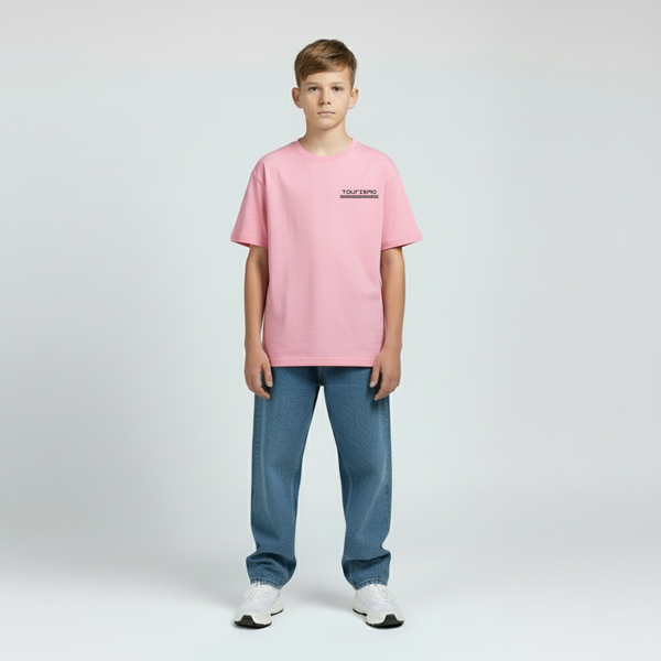 Vue avant du t-shirt rose enfant GT3 RS, coupe droite et col rond