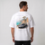 T-shirt blanc oversize Riviera Overboost avec print dos McLaren P1 sur corniche méditerranéenne, Tourismo Clothing
