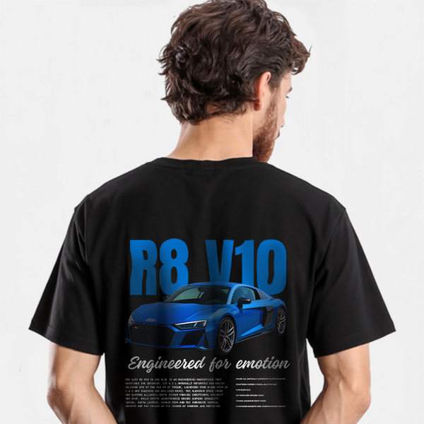 T-shirt noir Audi R8 V10 avec design performance dans le dos