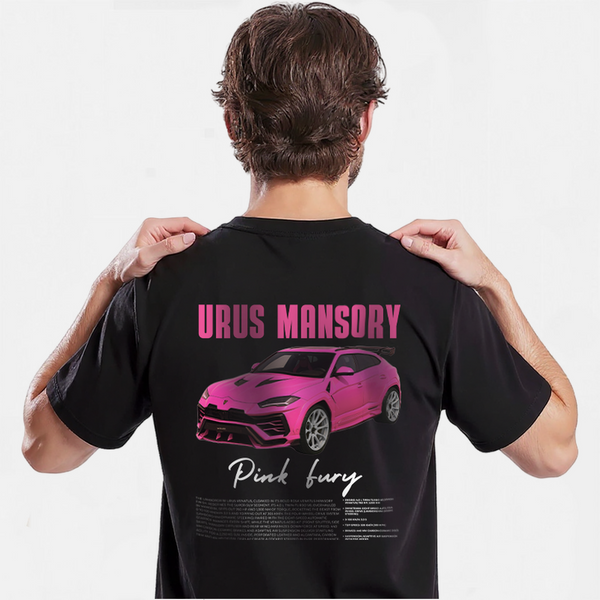 T-shirt noir avec logo poitrine Urus Mansory, mannequin en pose face